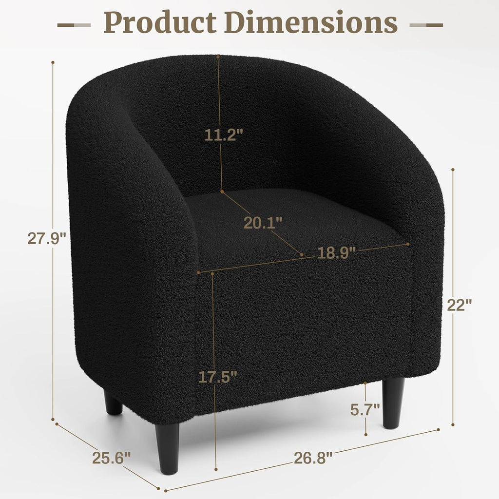 TLSUNNY Upholstered Club Chair Accent Barrel Chair, Teddy Fabric Upholstered Armchair with Side Pocket for Living Room/Bedroom