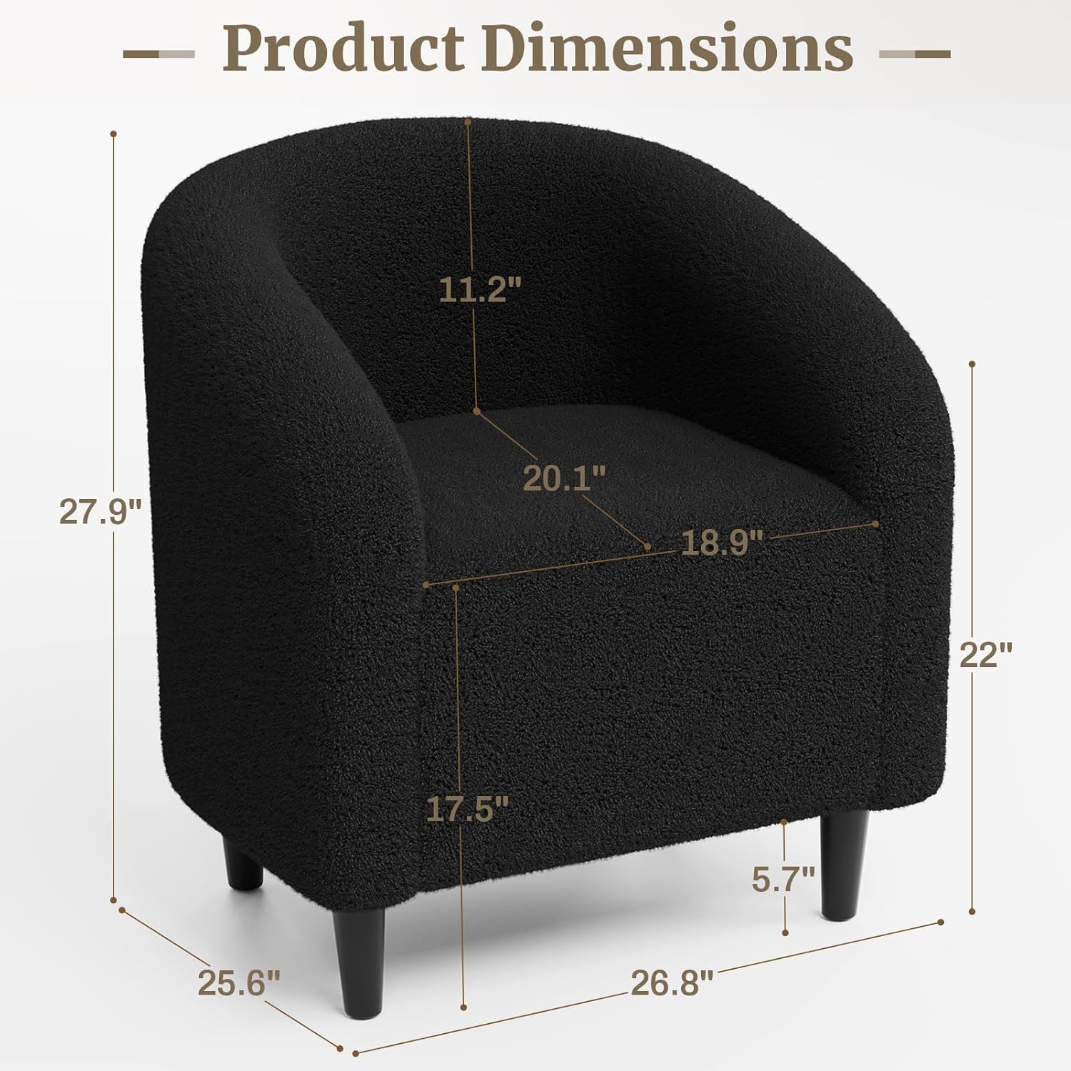 TLSUNNY Upholstered Club Chair Accent Barrel Chair, Teddy Fabric Upholstered Armchair with Side Pocket for Living Room/Bedroom