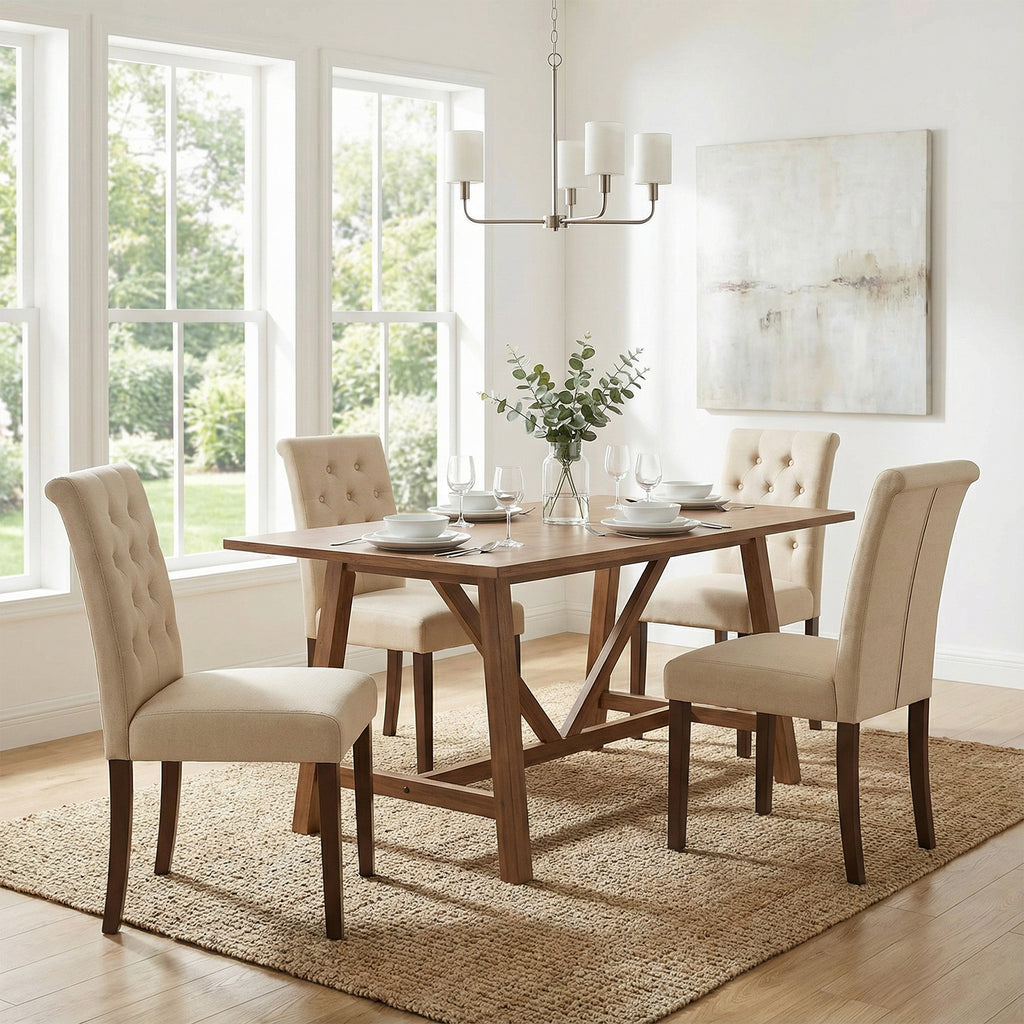 TLSUNNY Upholstered Dining Chairs Set of 2/4, Tufted Parsons Fabric Side Chairs with Solid Wood Legs, for Dining Room, Kitchen