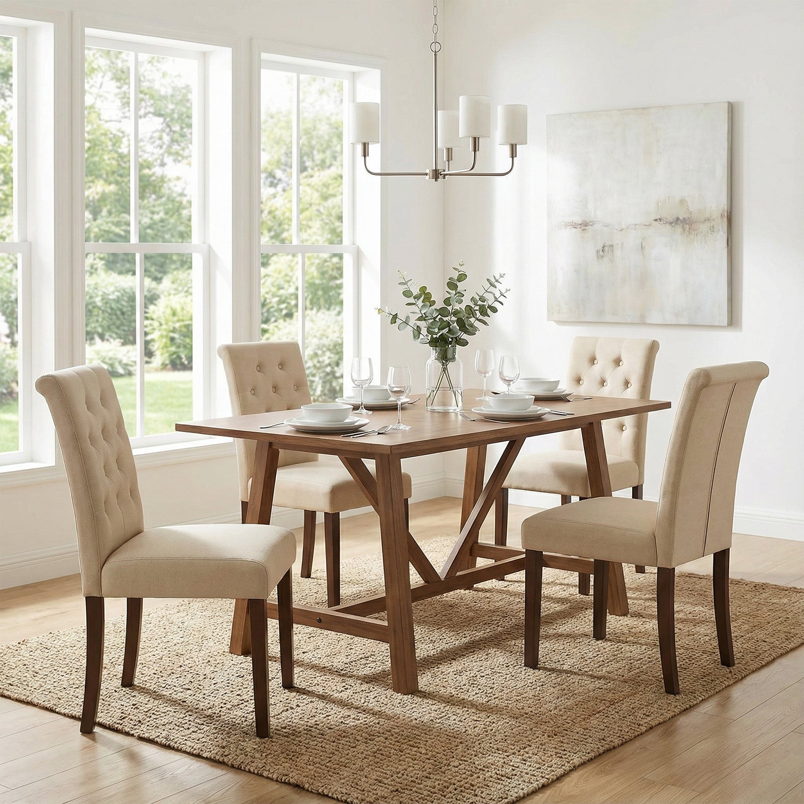 TLSUNNY Upholstered Dining Chairs Set of 2/4, Tufted Parsons Fabric Side Chairs with Solid Wood Legs, for Dining Room, Kitchen