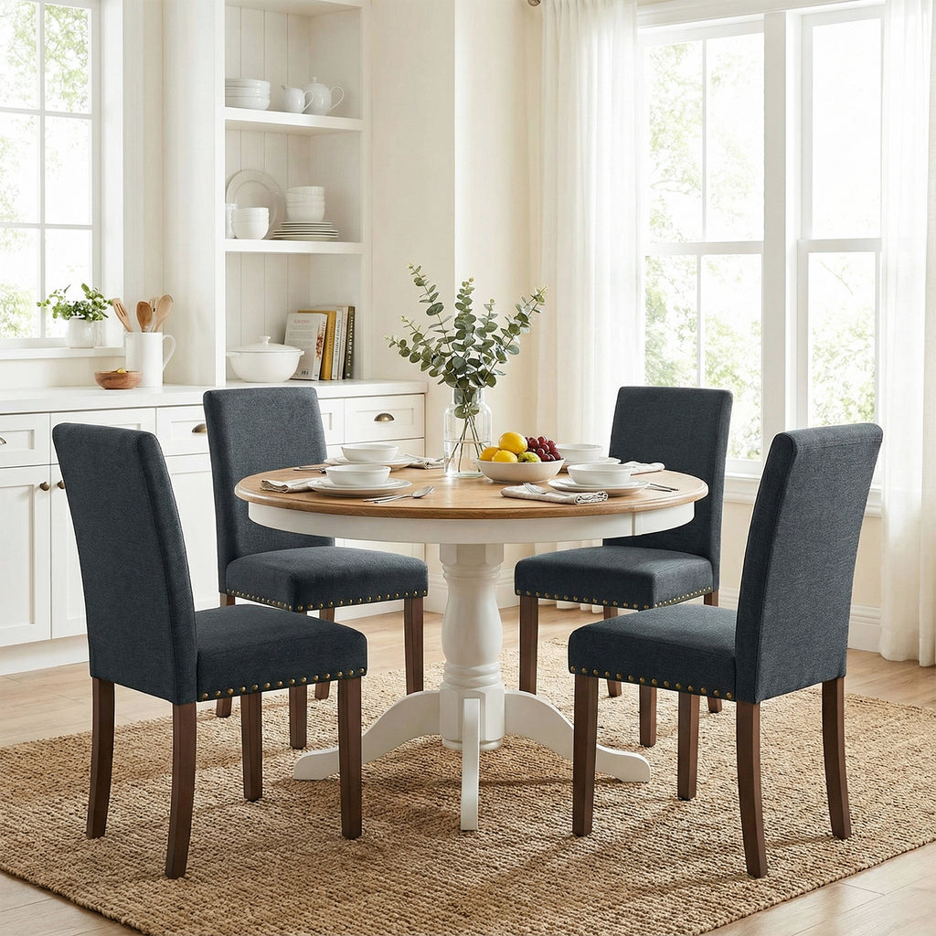 TLSUNNY Upholstered Dining Chairs Set of 2/4, Tufted Parsons Design with Nail Head Trim, Solid Wood Legs and Padded Seat, Comfortable Fabric for Dining Room, Kitchen