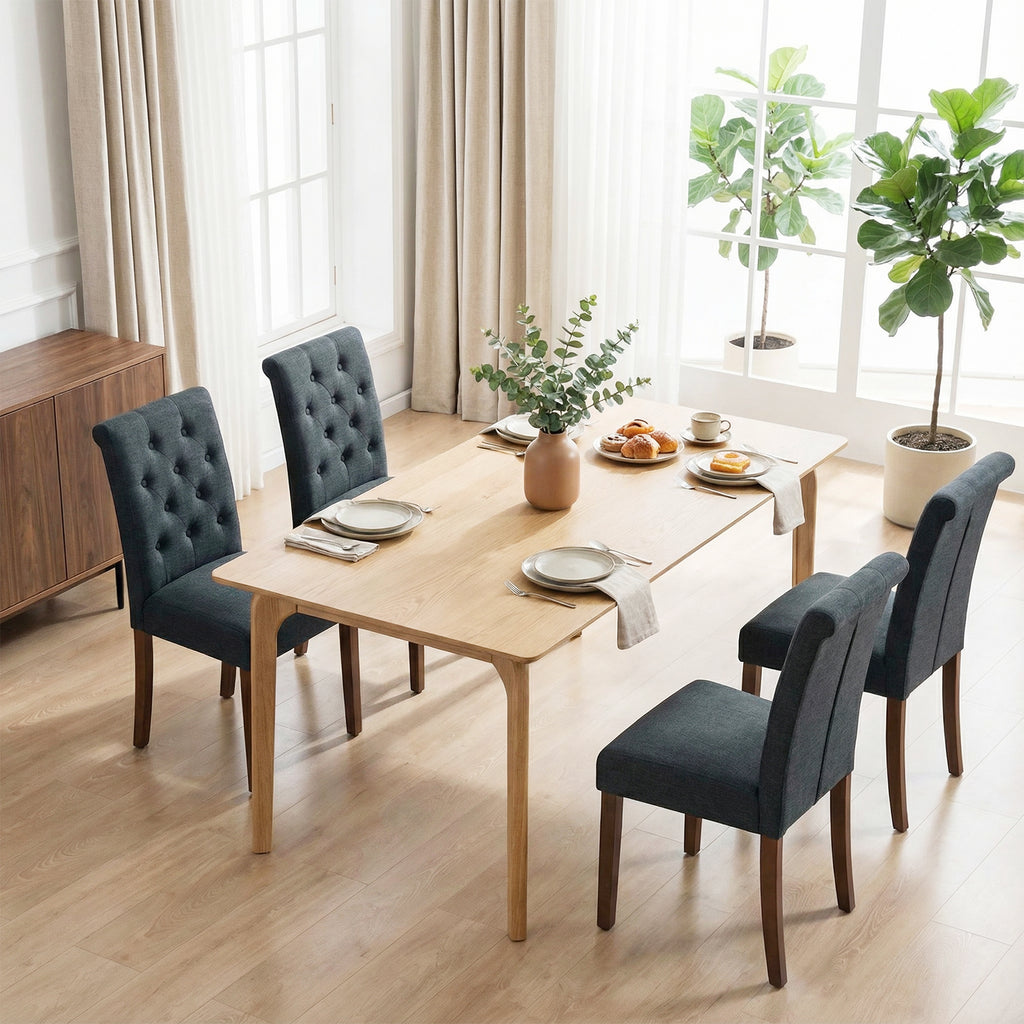 TLSUNNY Upholstered Dining Chairs Set of 2/4, Tufted Parsons Fabric Side Chairs with Solid Wood Legs, for Dining Room, Kitchen