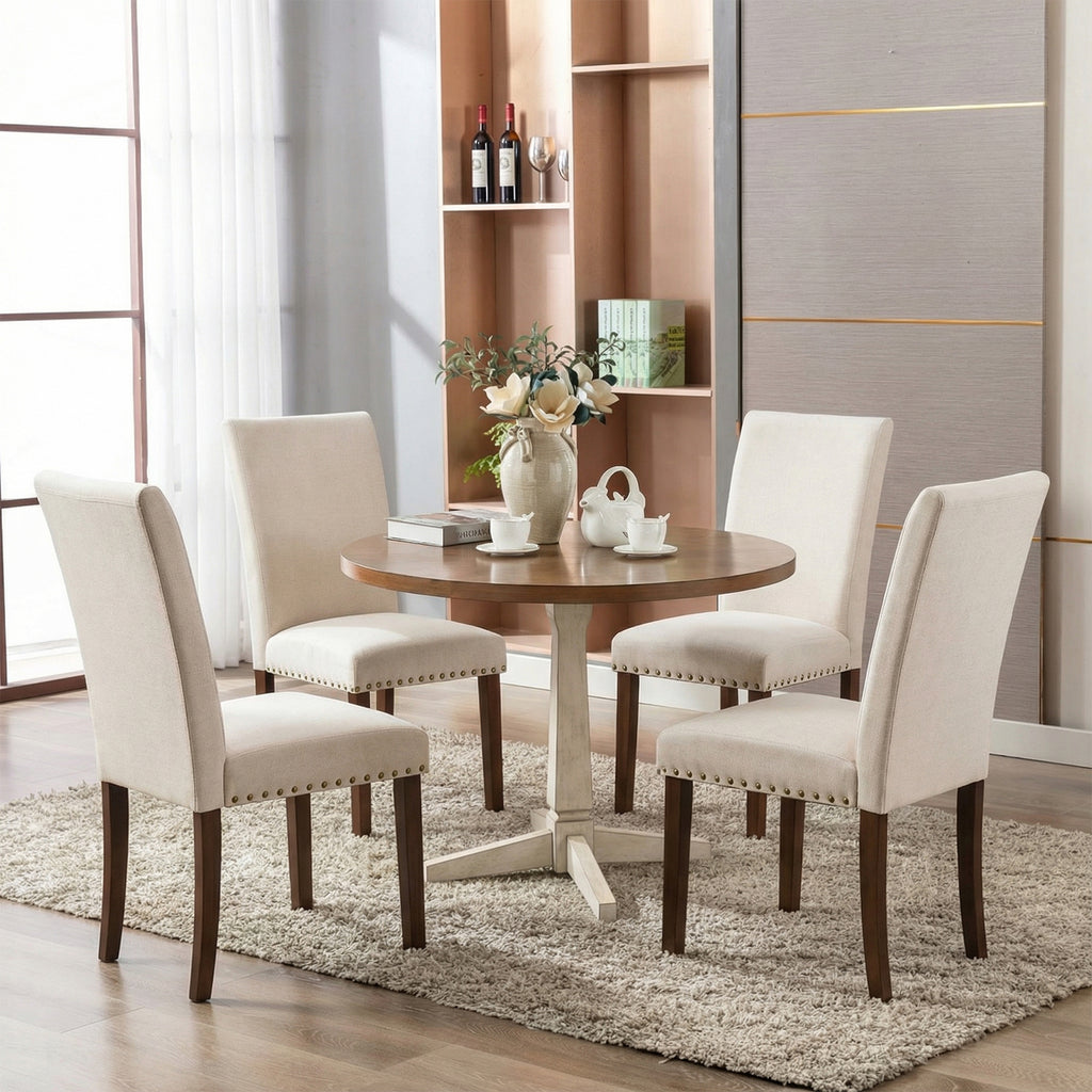 TLSUNNY Upholstered Dining Chairs Set of 2/4, Tufted Parsons Design with Nail Head Trim, Solid Wood Legs and Padded Seat, Comfortable Fabric for Dining Room, Kitchen