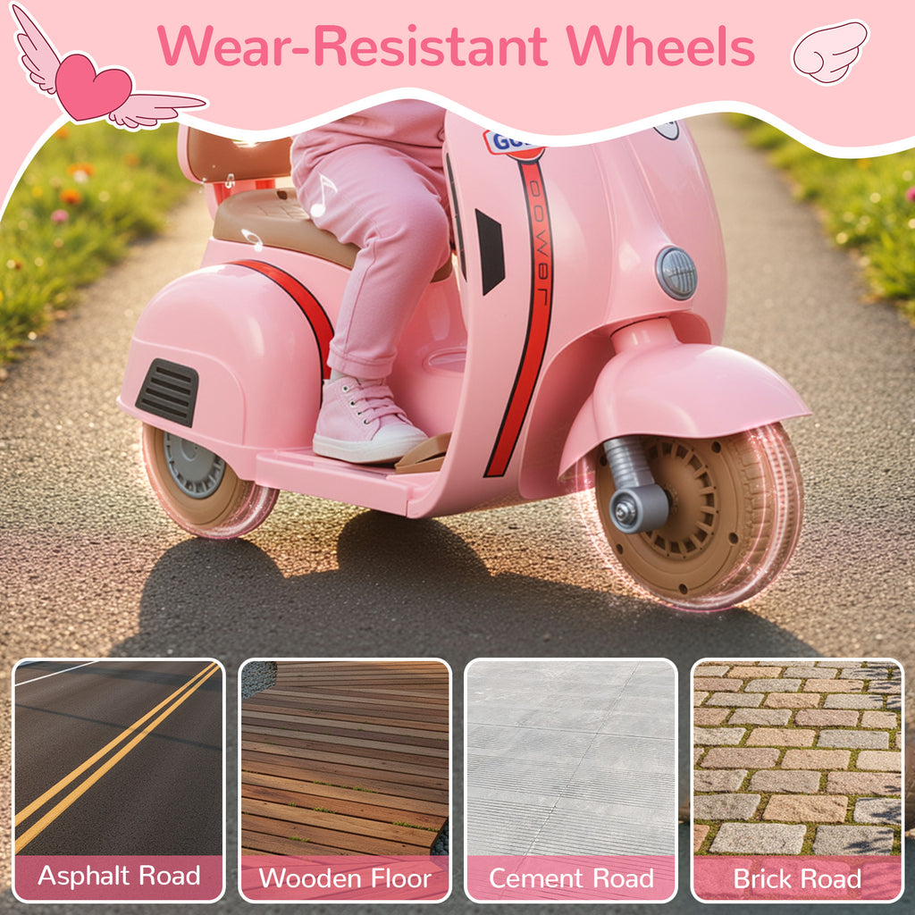 TLSUNNY Kids 6V Ride-On Motorcycle, with LED Headlight & Music, Battery Powered Toddler Motorcycle, for Toddlers Ages 3+