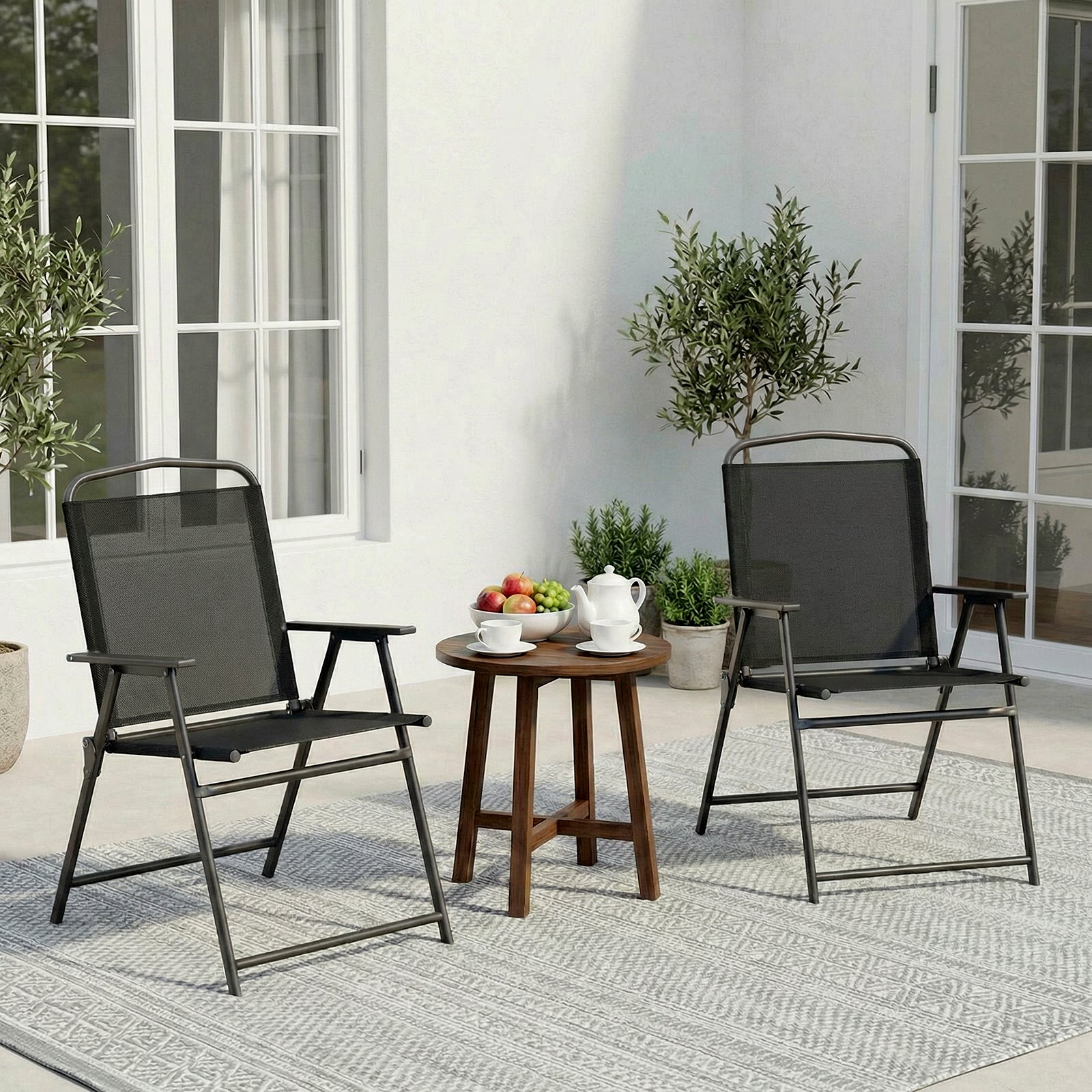TLSUNNY Folding Patio Chair Set, Portable Dining Chairs with Armrest, Outdoor Foldable Chairs, Brown