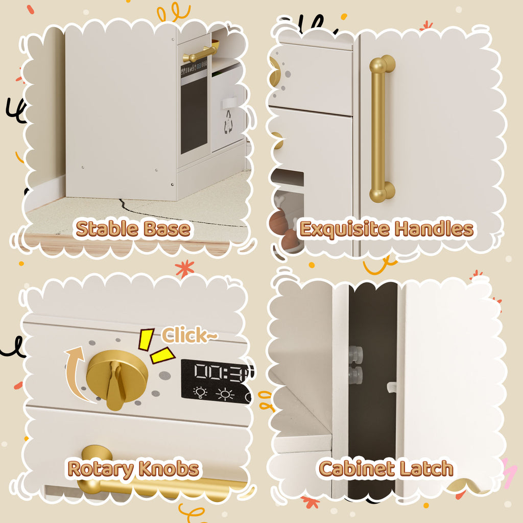 TLSUNNY Corner Play Kitchen with Lights & Sounds, Sink, Fridge, Microwave & Storage, Wooden Toddler Toy for Ages 3+