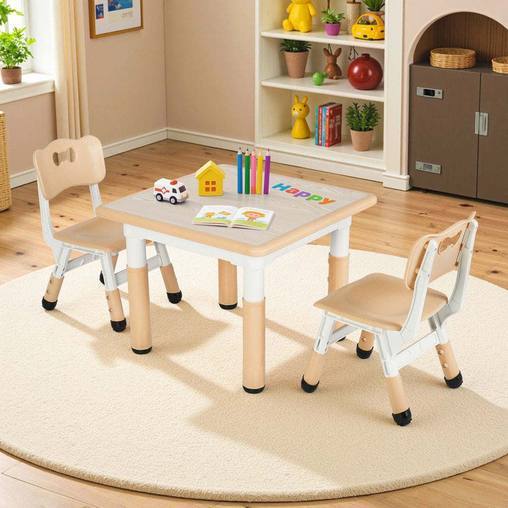 TLSUNNY Kids Table and 2 Chairs Set, Height Adjustable Toddler Play Activity Table Set with Graffiti Desktop, for Playroom, Daycare