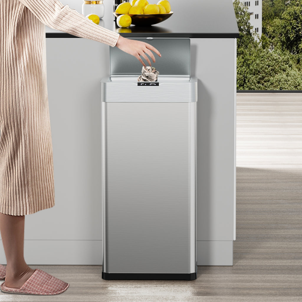 TLSUNNY Automatic Trash Can, 13.2/16/18.5/21.1 Gallon Stainless Steel, Motion Sensor Hands Free Soft Close Lid Garbage Biner