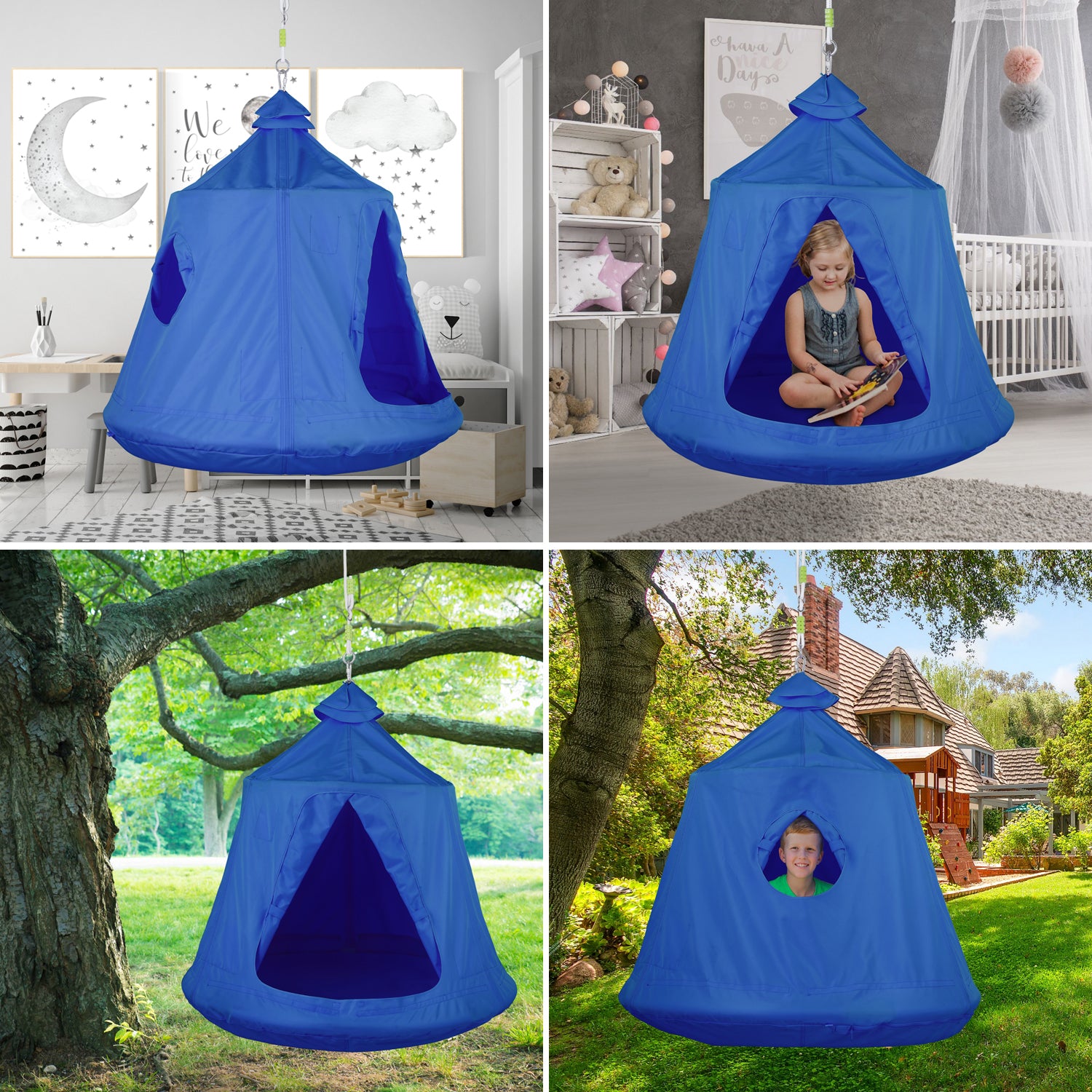 TLSUNNY Hanging Tree Tent, Hanging Chair Swing Tent Set, Waterproof Tree Ceiling Pod, W/ Lights String, Max Capacity 330 lbs