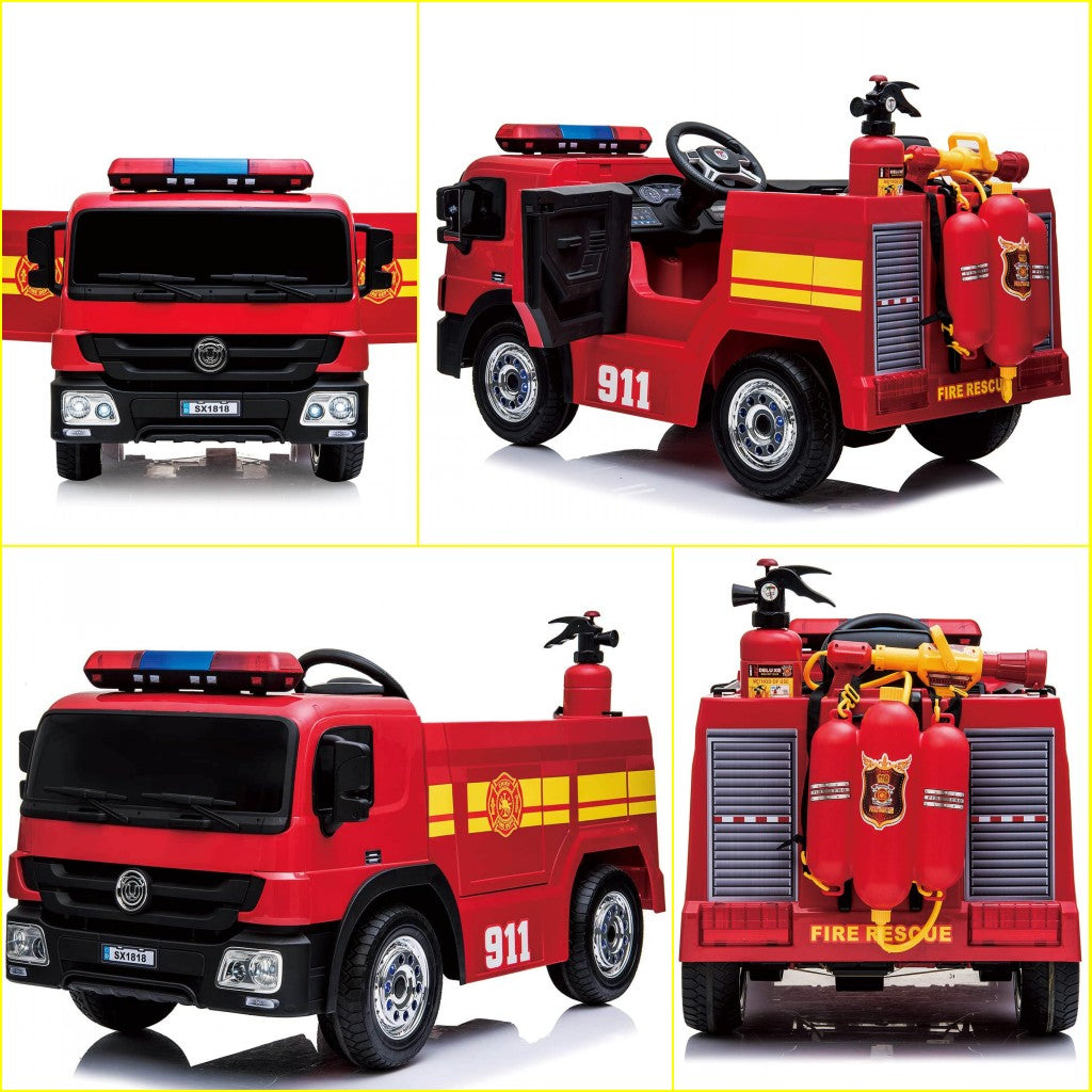 TLSUNNY 12V Ride on Fire Truck, w/Parent Remote Control,  Siren-Call, Flashing Lights, Fire Extinguishers, for Kids Age 3+