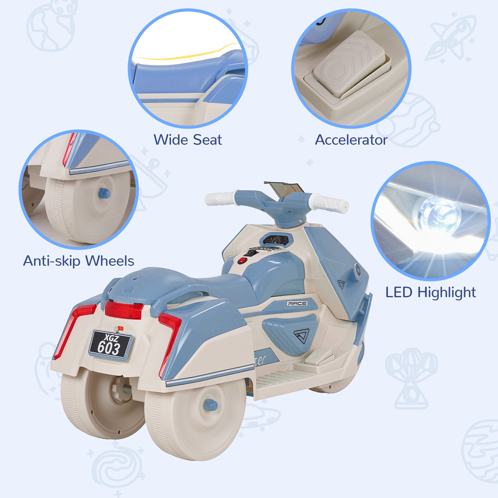 TLSUNNY Kids Ride-On Motorcycle, 6V Battery Powered with Non-Slip Tires & Sounds, Indoor/Outdoor Play Vehicle