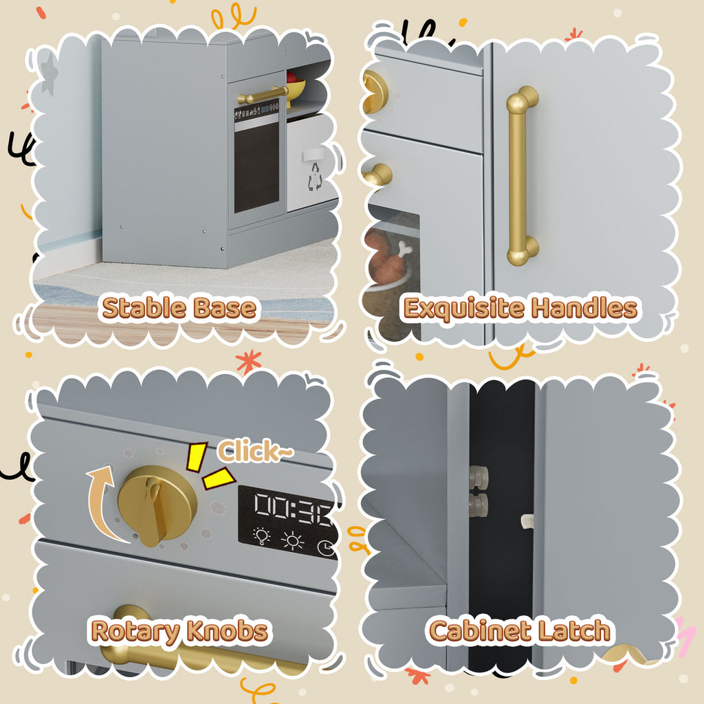 TLSUNNY Corner Play Kitchen with Lights & Sounds, Sink, Fridge, Microwave & Storage, Wooden Toddler Toy for Ages 3+