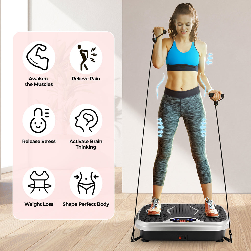 TLSUNNY 3D Vibration Plate Exercise Machine, Full Body Workout Machine with Remote & Resistance Bands for Home Use