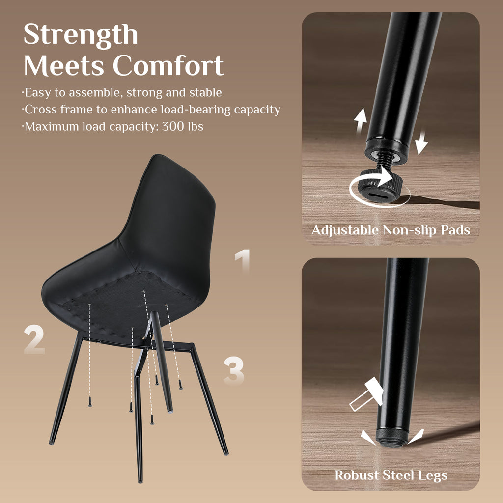 TLSUNNY Dining Chairs Set of 2, Modern High Back Suede Faux Leather Upholstered Dining Side Chairs with Thick Cushions, Wide Padded Seat, Metal Legs for Kitchen, Living Room
