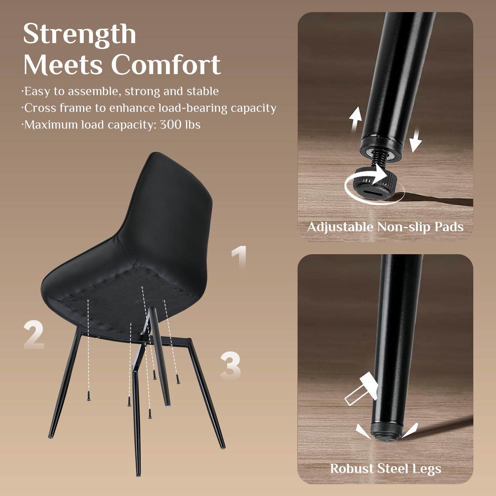 TLSUNNY Dining Chairs Set of 2, Modern High Back Suede Faux Leather Upholstered Dining Side Chairs with Thick Cushions, Wide Padded Seat, Metal Legs for Kitchen, Living Room