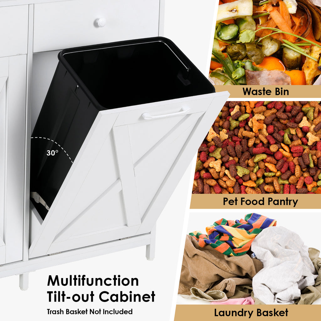 TLSUNNY Dual Tilt-Out Trash Cabinet, Freestanding Recycling Station with Drawer for Living Room/Kitchen