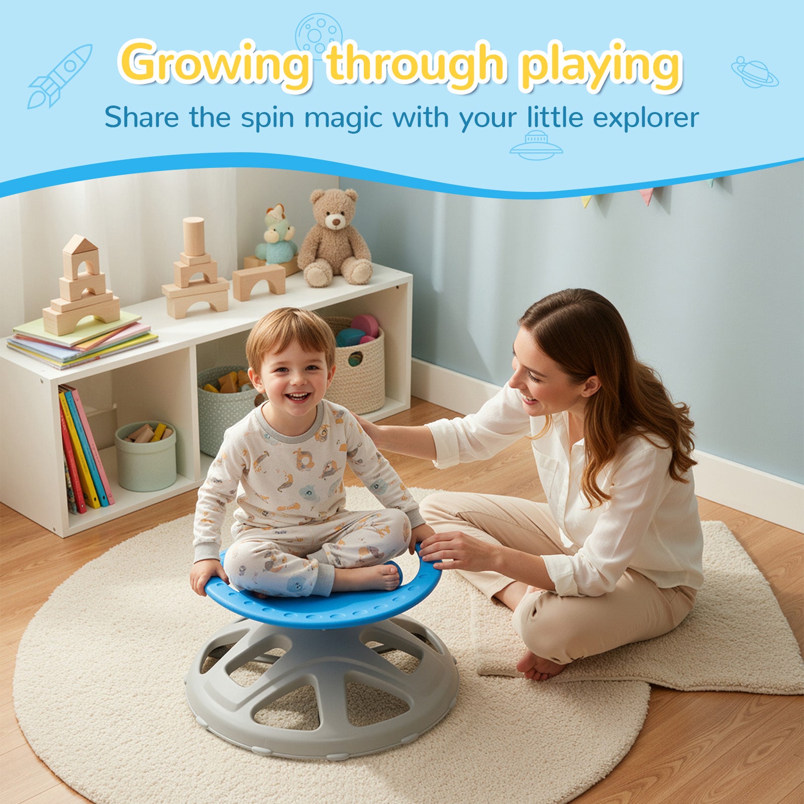 TLSUNNY Spinning Chair for Autistic,360° Swivel Sensory Seat for Teens with ADHD/Autism, Balance Training