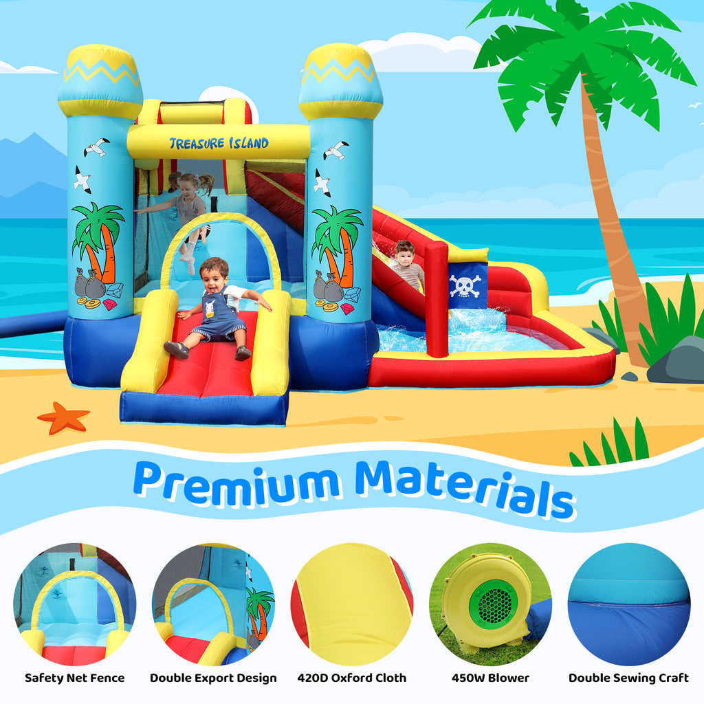 TLSUNNY Inflatable Bounce House for Kids, with Slide & Splash Pool, Summer Backyard Activity