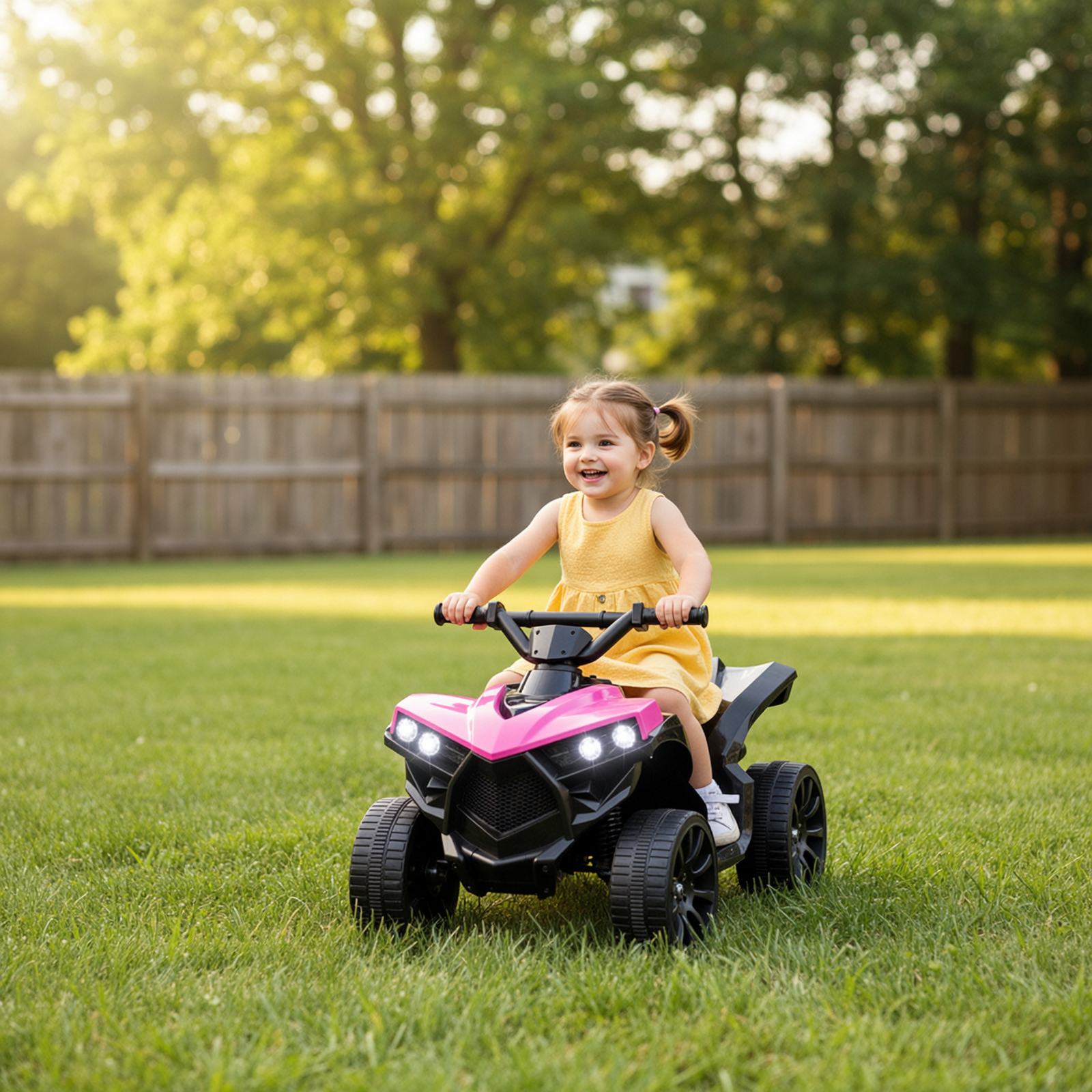 TLSUNNY Electric Ride-On ATV for Toddlers, 6V 4-Wheeler with Pedal Accelerator & Music, for Indoor/Outdoor