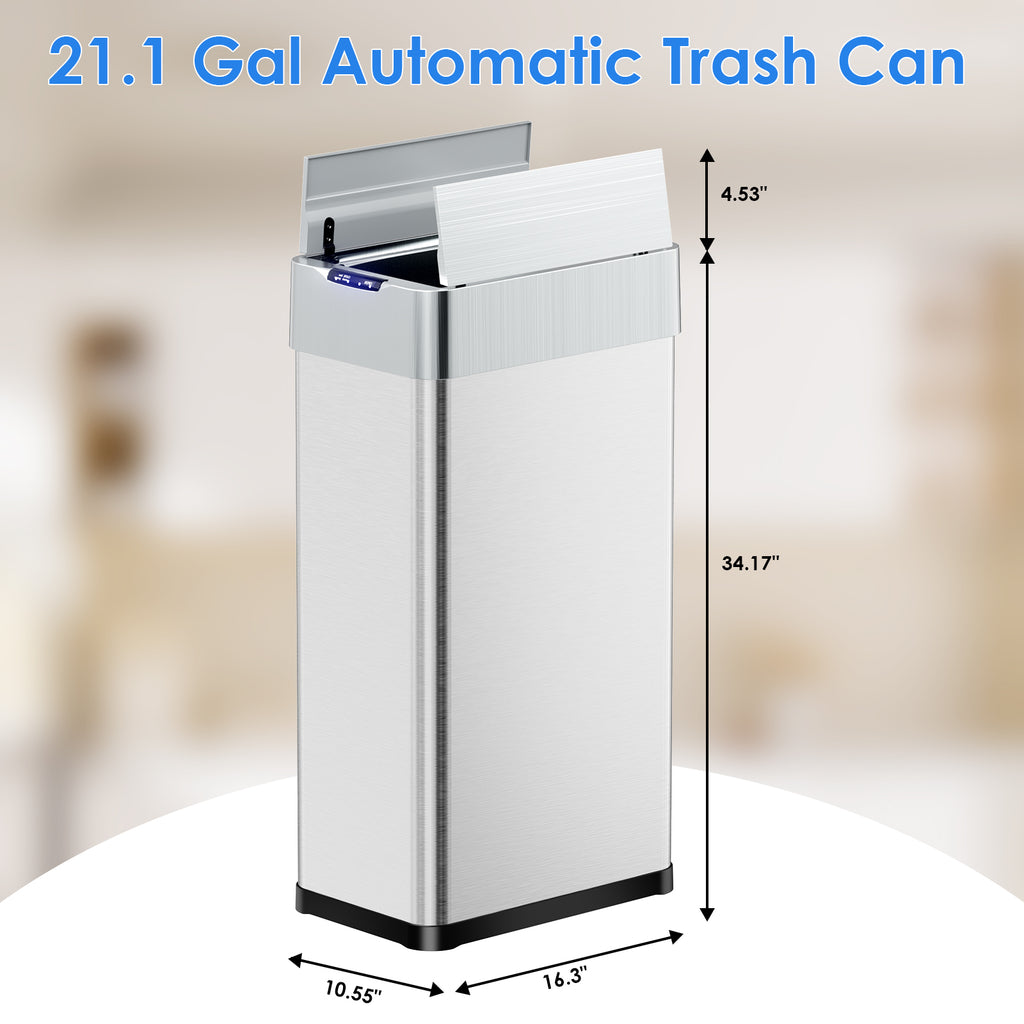 TLSUNNY 13.2/16/18.5/21.1 Gal Automatic Stainless Steel Trash Can, Motion Sensor Kitchen Garbage Can with Soft-Close, Wings-Open Touchless Trash Can for Living, Dining Room
