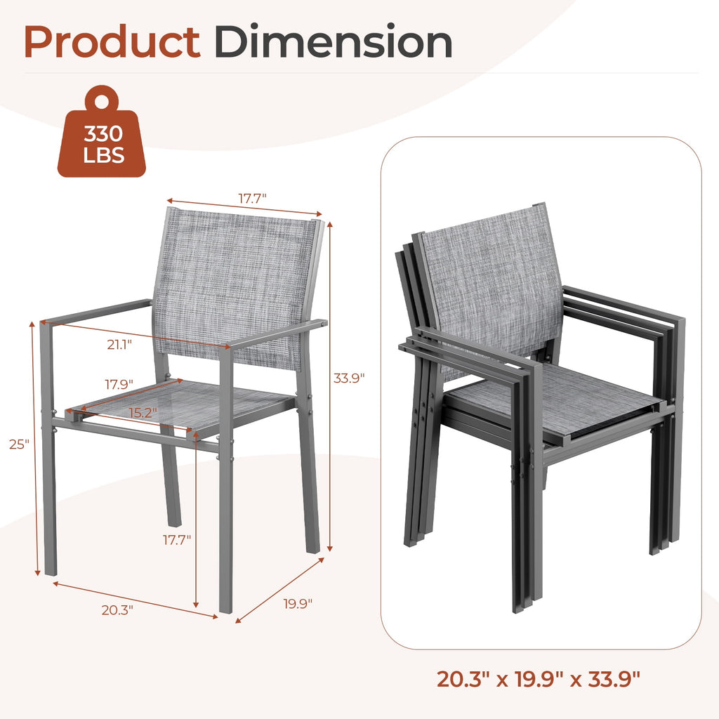TLSUNNY Patio Dining Chairs Set of 4/6, w/ Metal Frame & Armrest, Outdoor Stackable Dining Furniture, All Weather for Garden, Backyard, Deck, Lawn, Poolside