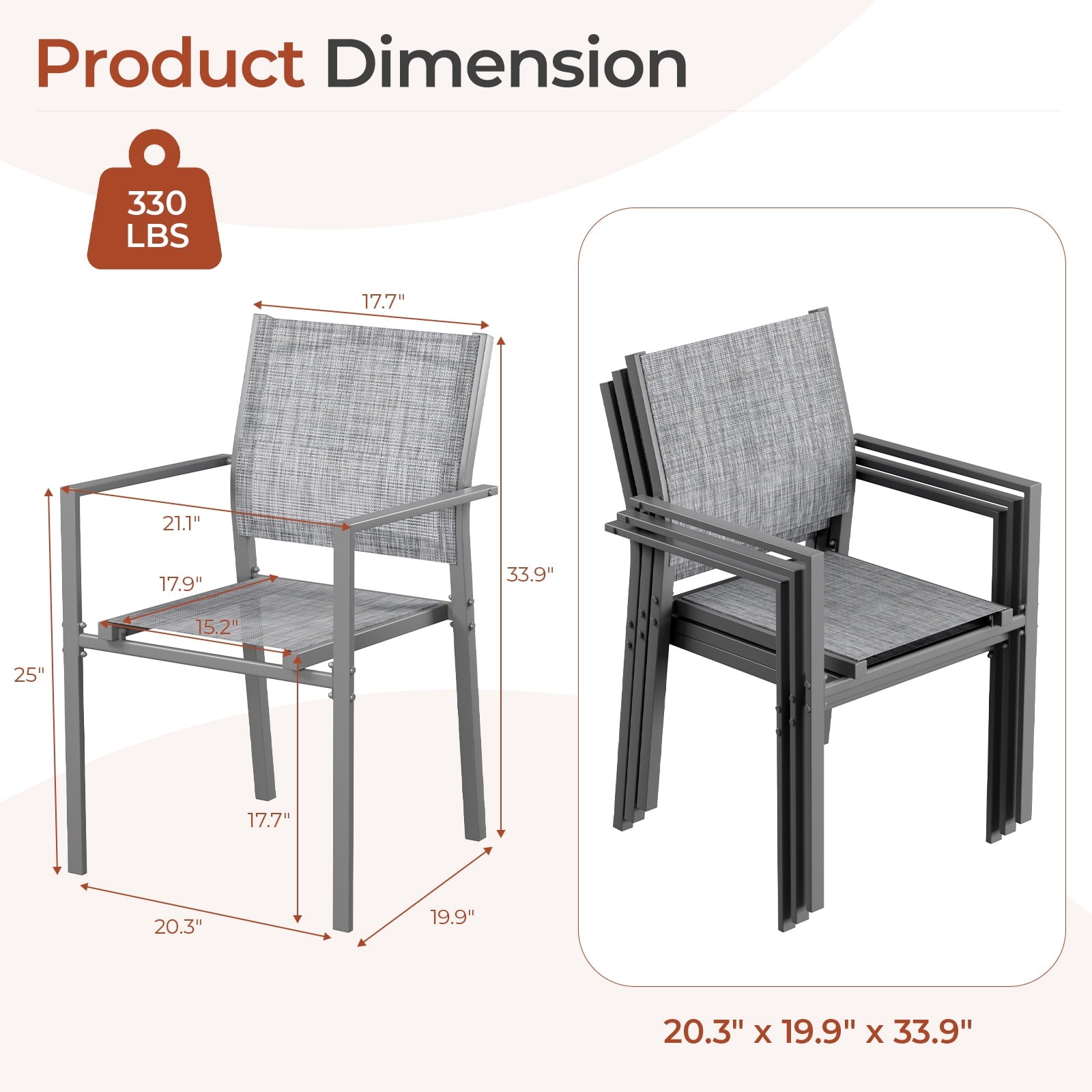 TLSUNNY Patio Dining Chairs Set of 4/6, w/ Metal Frame & Armrest, Outdoor Stackable Dining Furniture, All Weather for Garden, Backyard, Deck, Lawn, Poolside