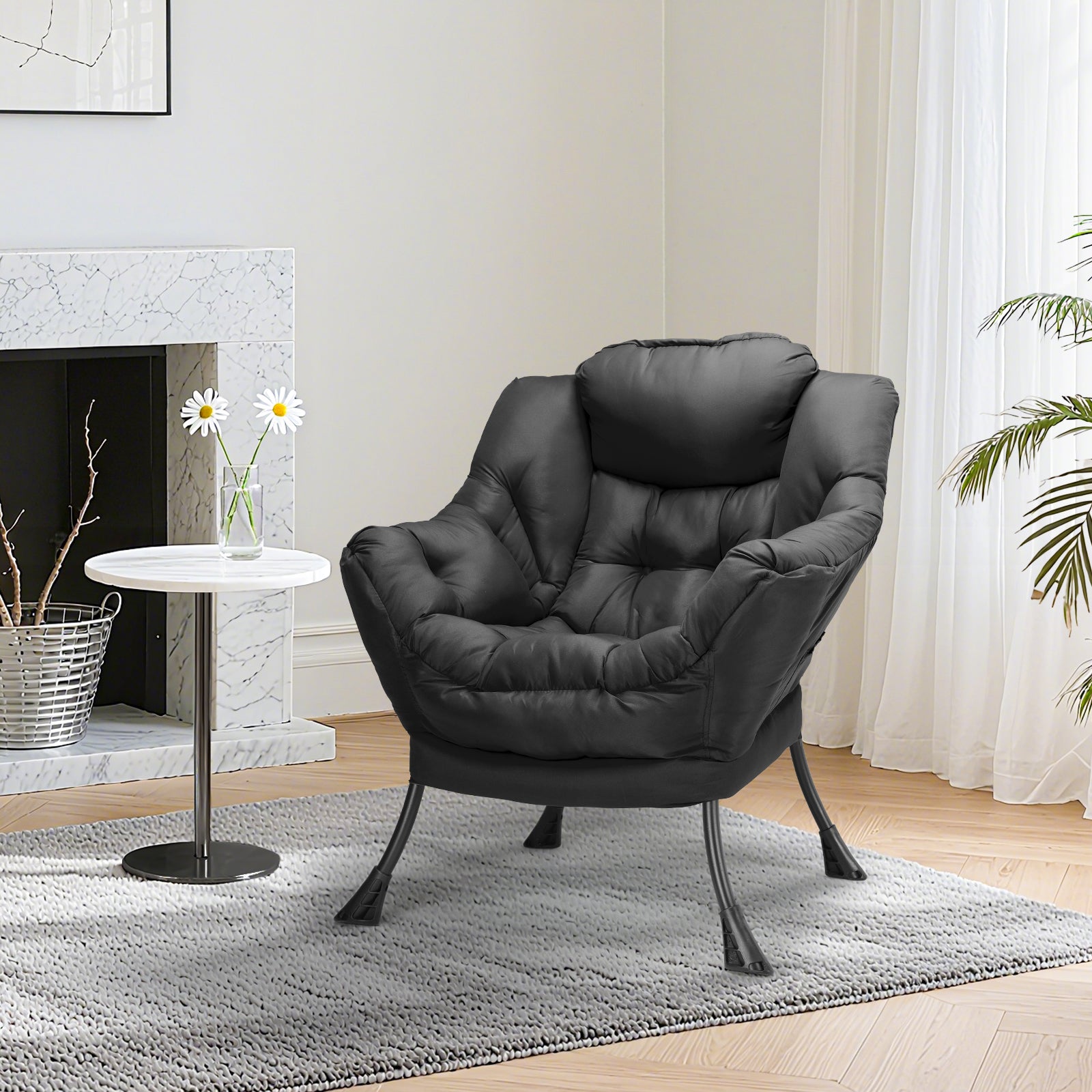 TLSUNNY Lazy Chair/ with Foldable Ottoman, Modern Lounge Reading Chair with Side Pocket, Upholstered Armchair for Living Room, Bedroom and Dorm