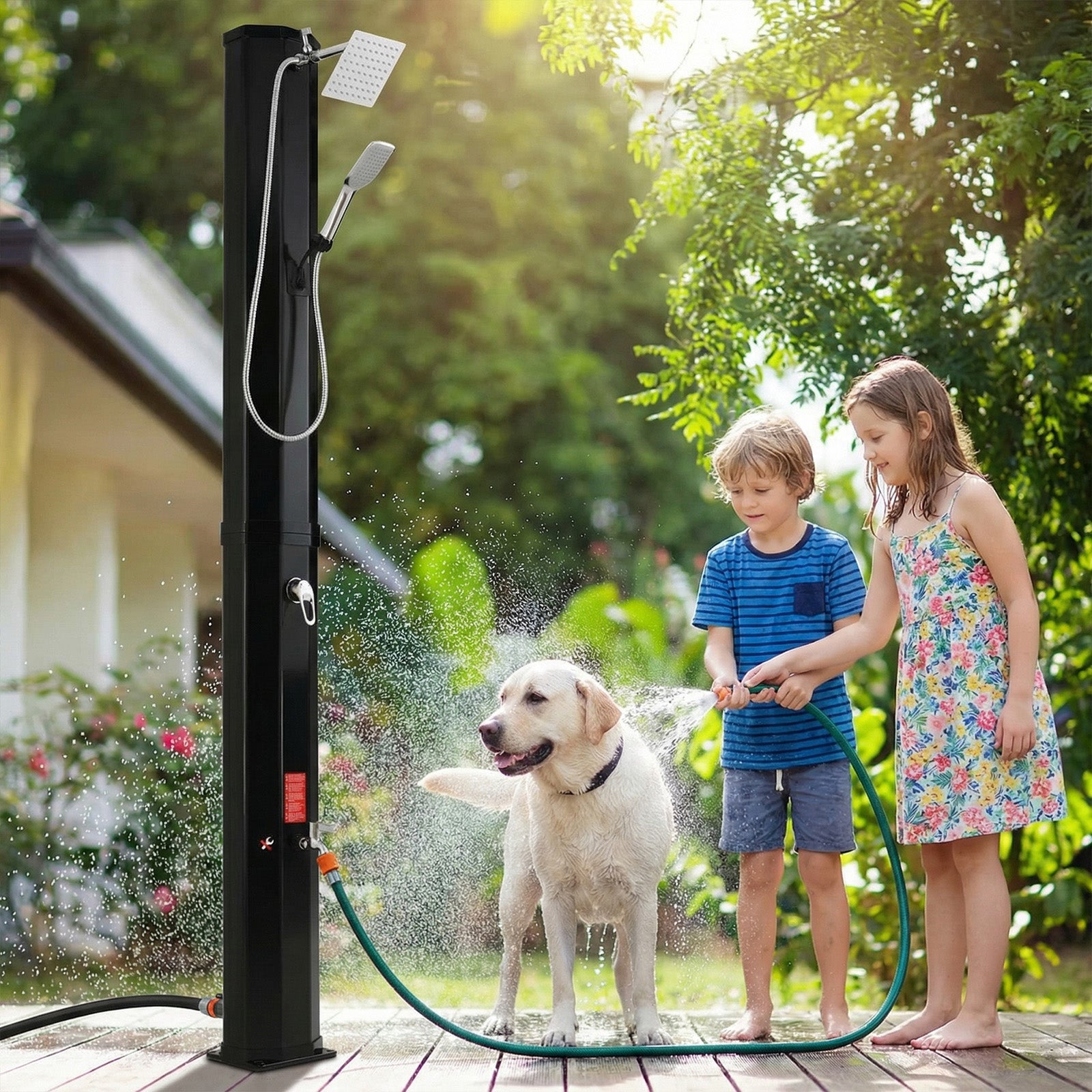 TLSUNNY 7.1FT 9.3 Gallon Solar Heated Shower with Shower Head, Handhold & Foot Tap for Poolside Backyard Beach Spa