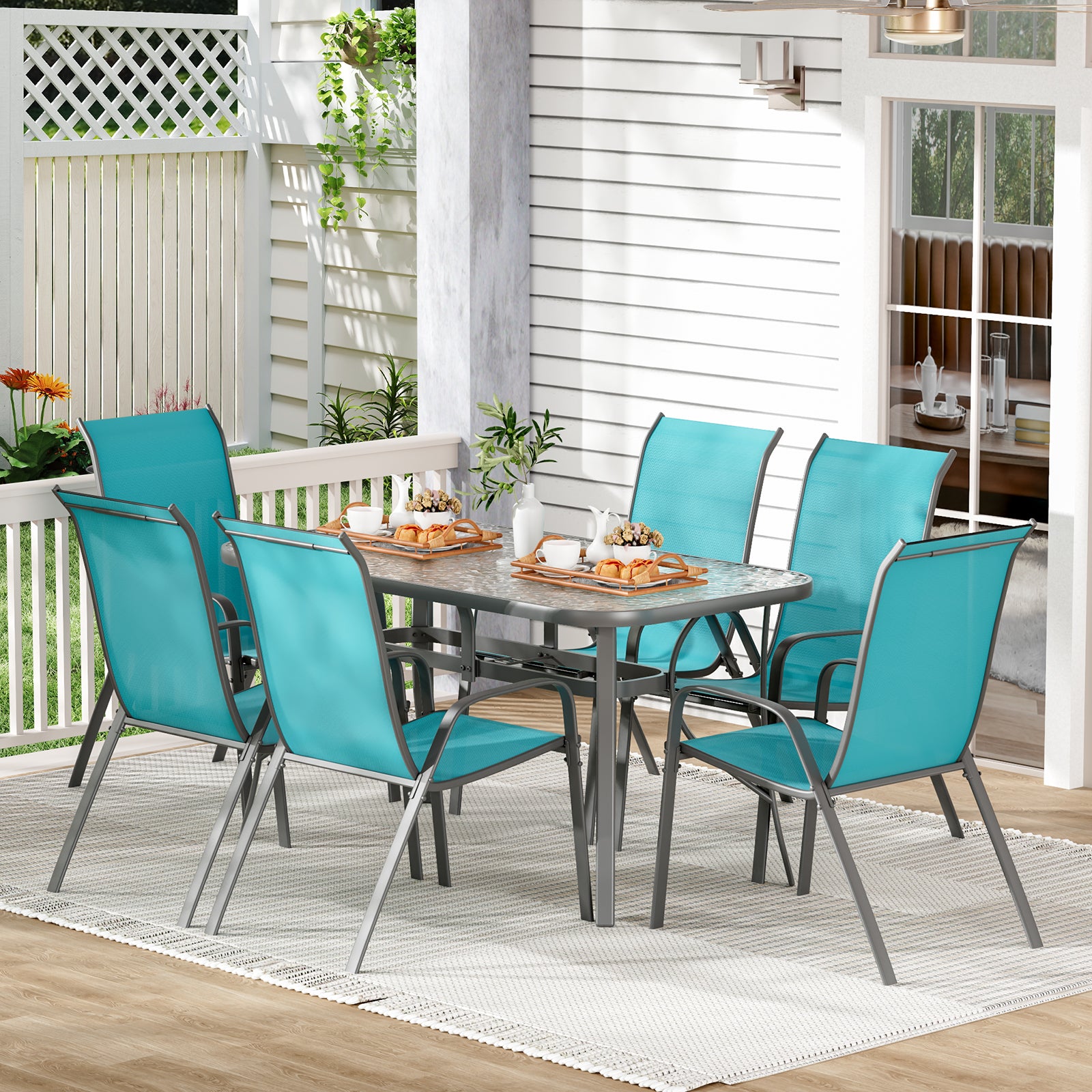 TLSUNNY Patio Table and 6 Chairs Set, Outdoor Furniture Set of 7, Wide