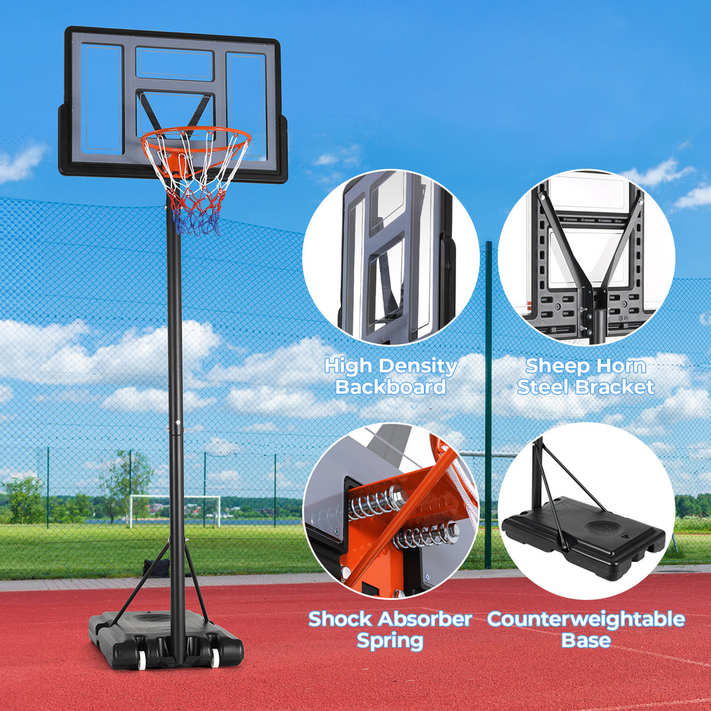 TLSUNNY 4.4-10ft Adjustable Height Portable Basketball Hoop Outdoor, Basketball Goal System w/44in Shatterproof Backboard, 2 Wheels for Kids/Teens/Adults