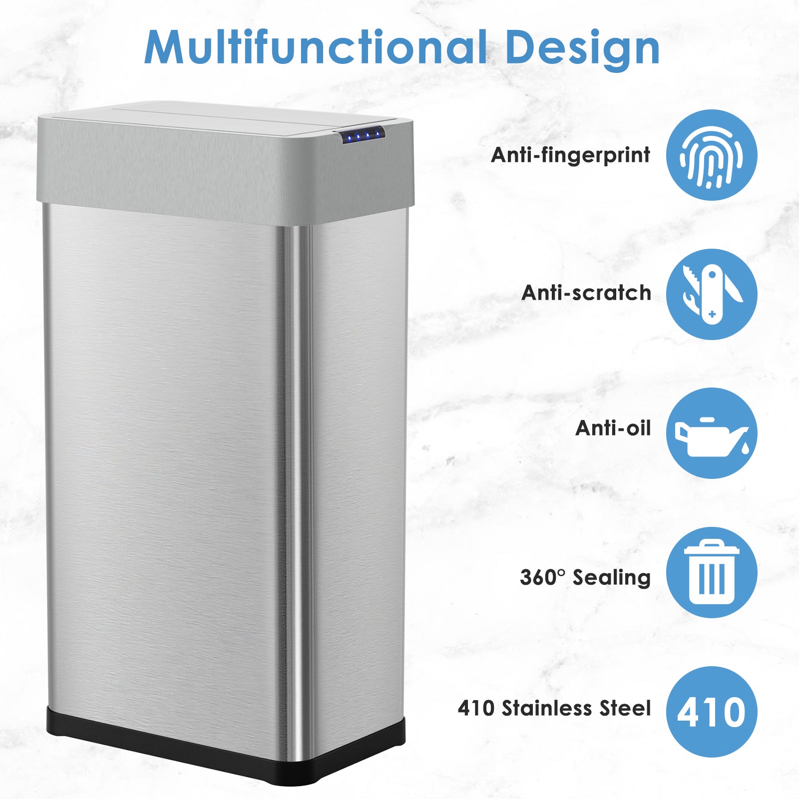 TLSUNNY 13.2/16/18.5/21.1 Gal Automatic Stainless Steel Trash Can, Motion Sensor Kitchen Garbage Can with Soft-Close, Wings-Open Touchless Trash Can for Living, Dining Room