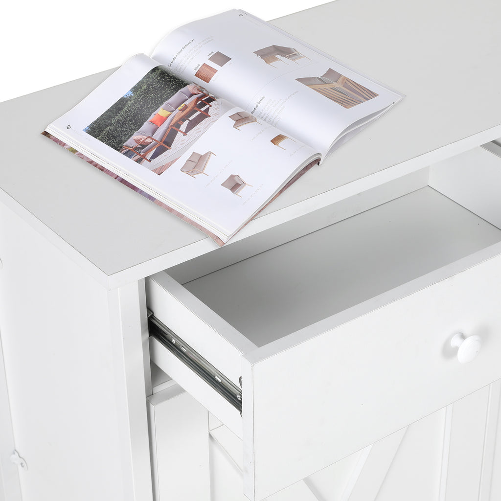 TLSUNNY Dual Tilt-Out Trash Cabinet, Freestanding Recycling Station with Drawer for Living Room/Kitchen