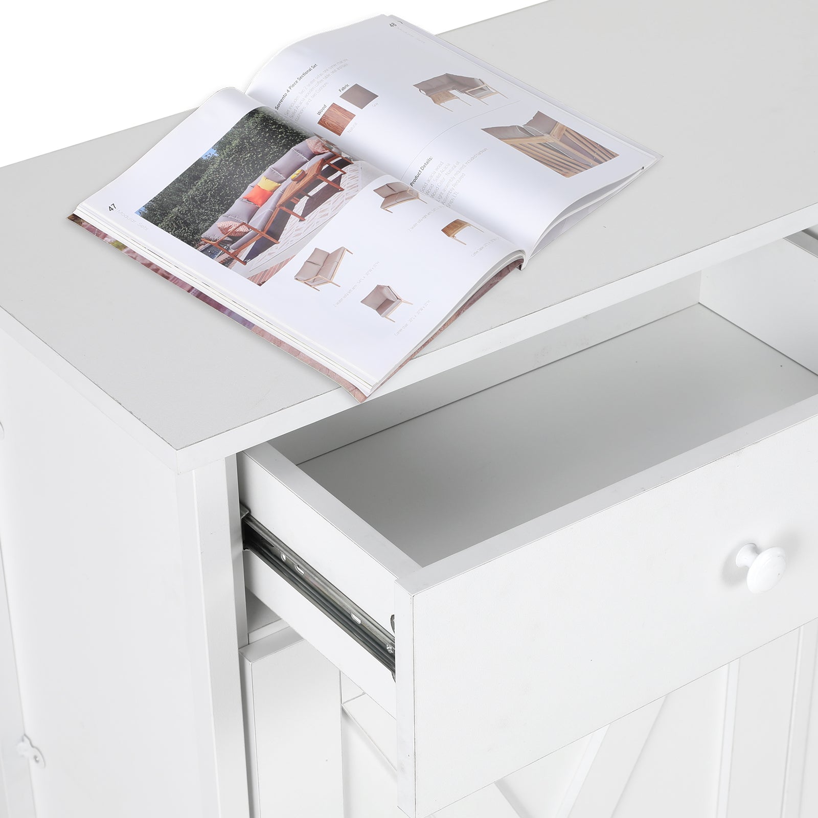 TLSUNNY Dual Tilt-Out Trash Cabinet, Freestanding Recycling Station with Drawer for Living Room/Kitchen