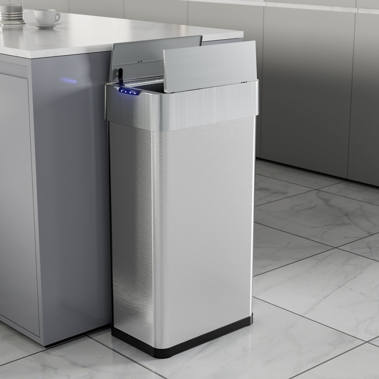 TLSUNNY 13.2/16/18.5/21.1 Gal Automatic Stainless Steel Trash Can, Motion Sensor Kitchen Garbage Can with Soft-Close, Wings-Open Touchless Trash Can for Living, Dining Room