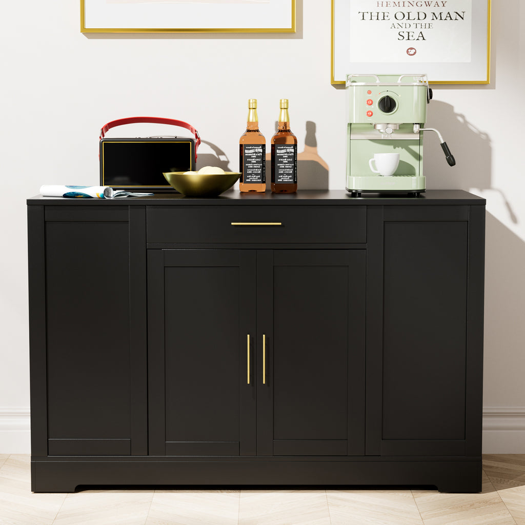 TLSUNNY 53" Kitchen Island w/ 13 Gal Trash Can Storage Cabinet, Portable Kitchen Island, Open Side Shelves and Drawer
