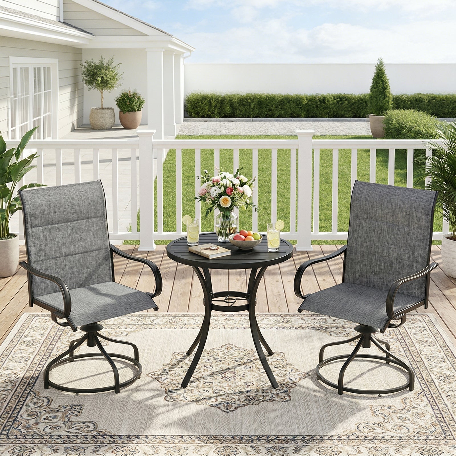 TLSUNNY Patio Swivel Padded Chairs Set of 2, Outdoor Dining Chairs High Back with All Weather Breathable Textilene, Metal Rocking Frame for Backyard Lawn Garden