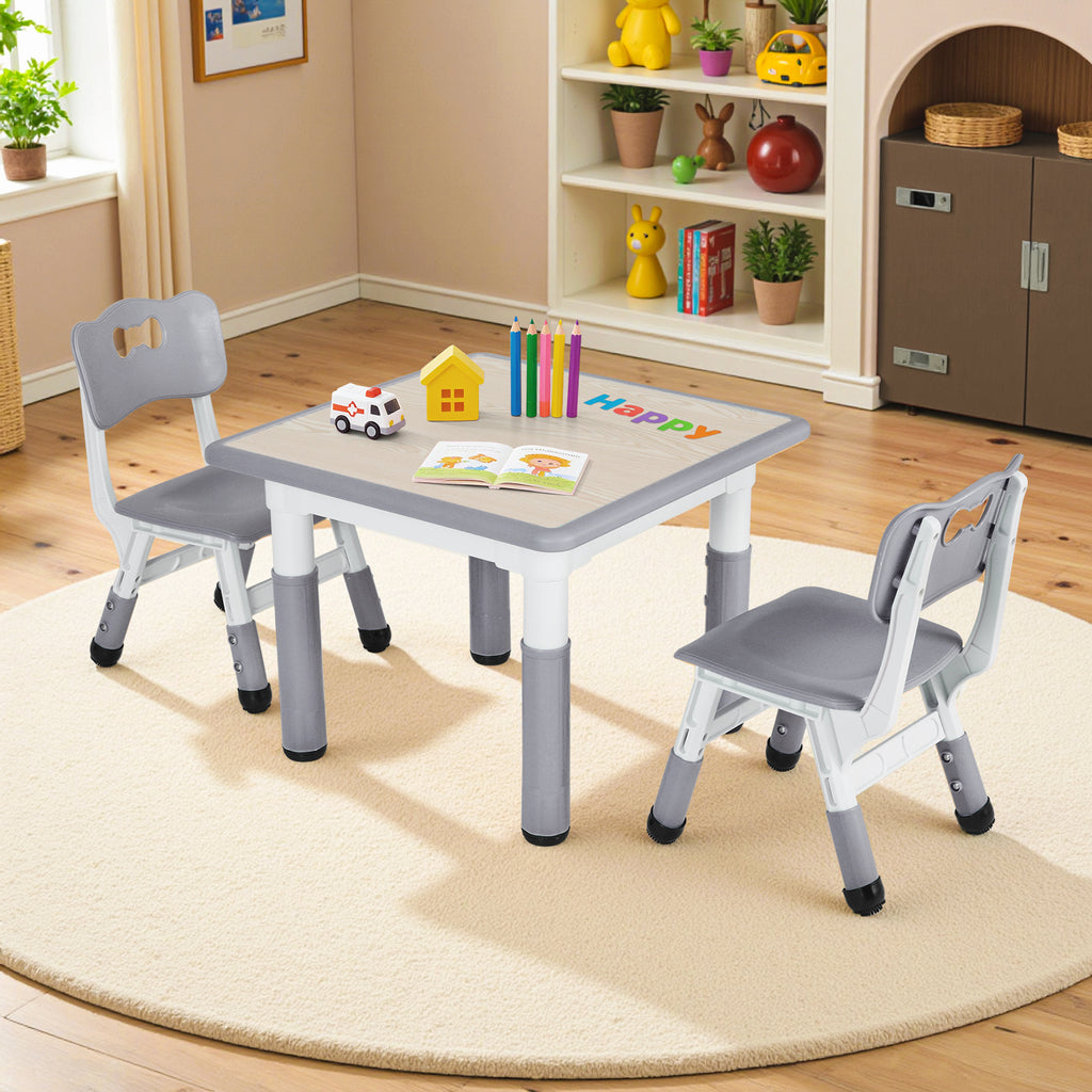 TLSUNNY Kids Table and 2 Chairs Set, Height Adjustable Toddler Play Activity Table Set with Graffiti Desktop, for Playroom, Daycare