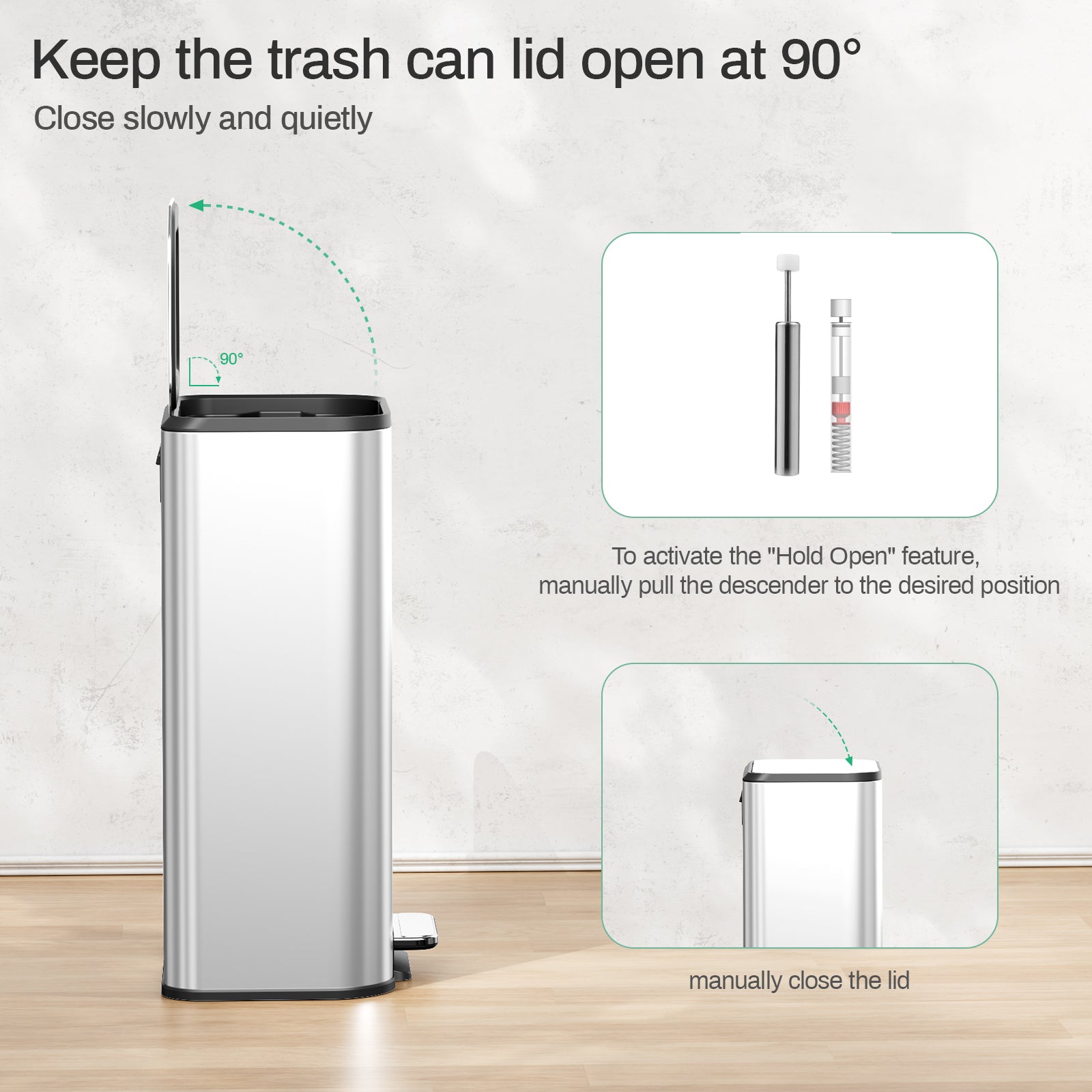 TLSUNNY 30/50L Square Step-On Trash Can, 8/13.2 Gal Fingerprint-Proof Stainless Steel Garbage Bin for Kitchen/Office