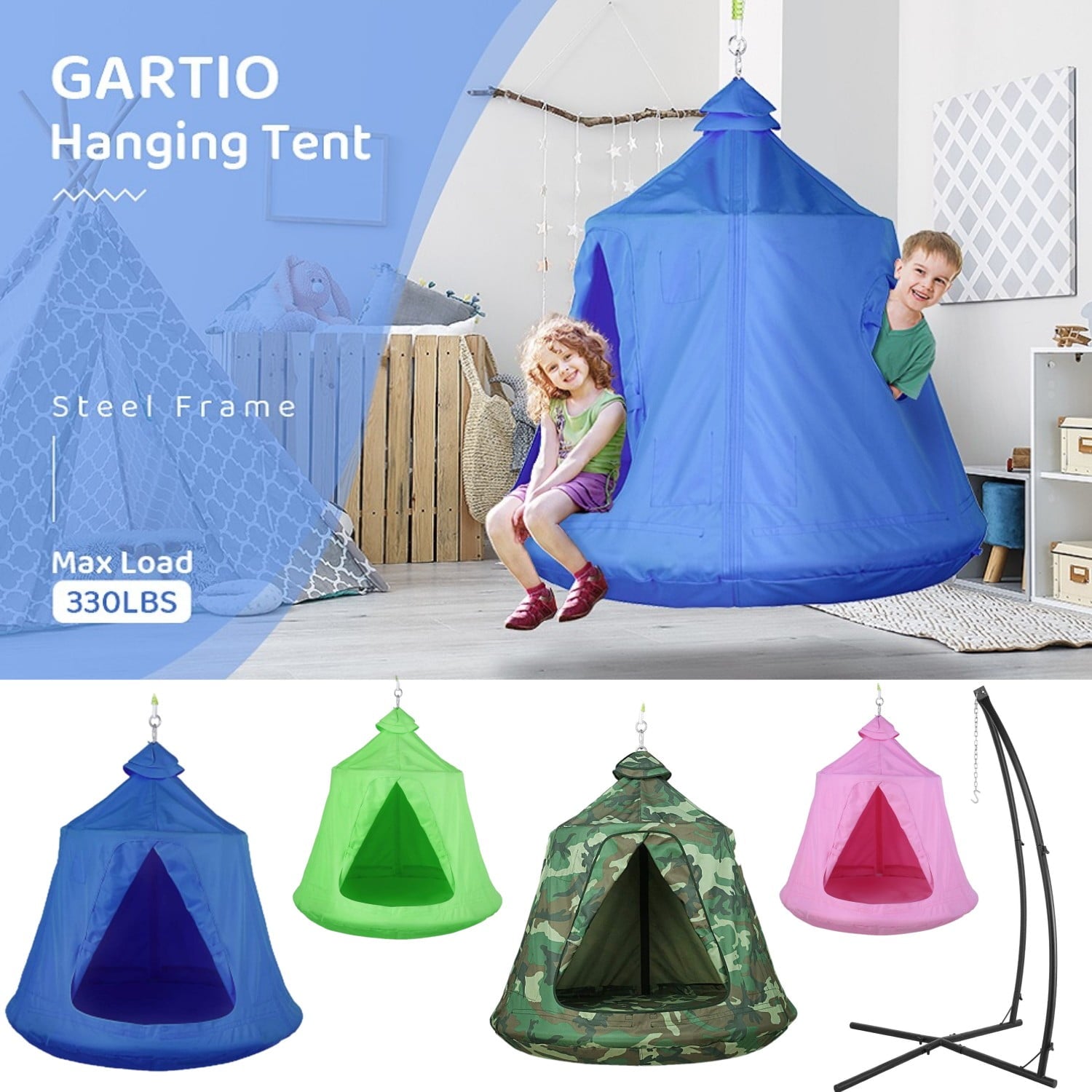 TLSUNNY Hanging Tree Tent, Hanging Chair Swing Tent Set, Waterproof Tree Ceiling Pod, W/ Lights String, Max Capacity 330 lbs