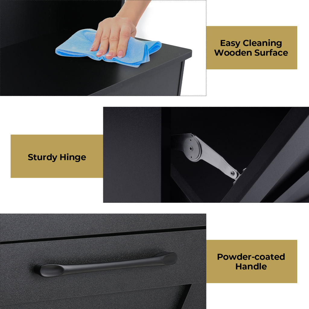 TLSUNNY Double Tilt-Out Trash Cabinet, Freestanding Hidden Garbage Storage w/ Drawers & Shelves for Kitchen/Laundry Room