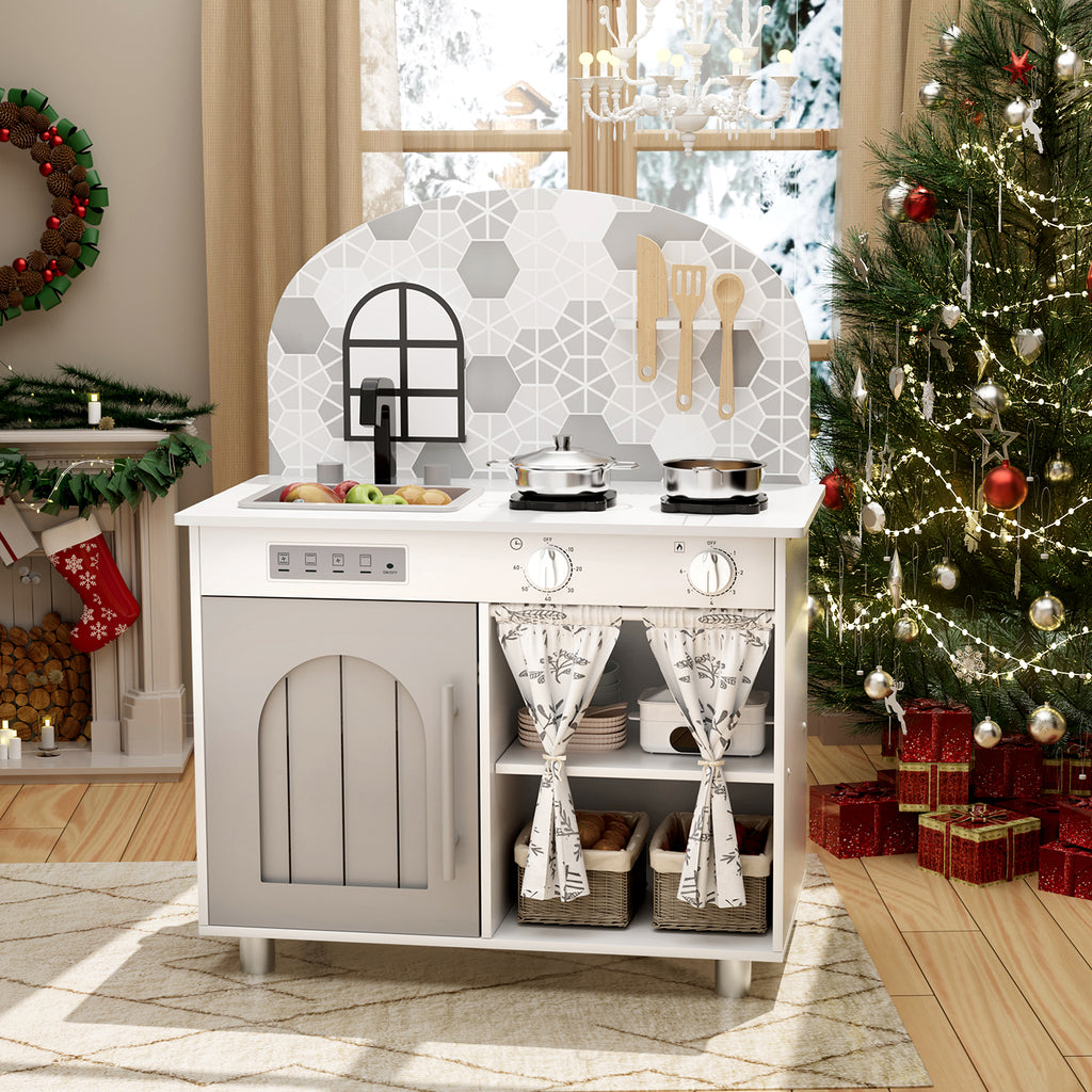 TLSUNNY Kids Play Kitchen, Wooden Kitchen Playset with Sink, Stove, Cooking Accessories, Educational Gift for Ages 3+