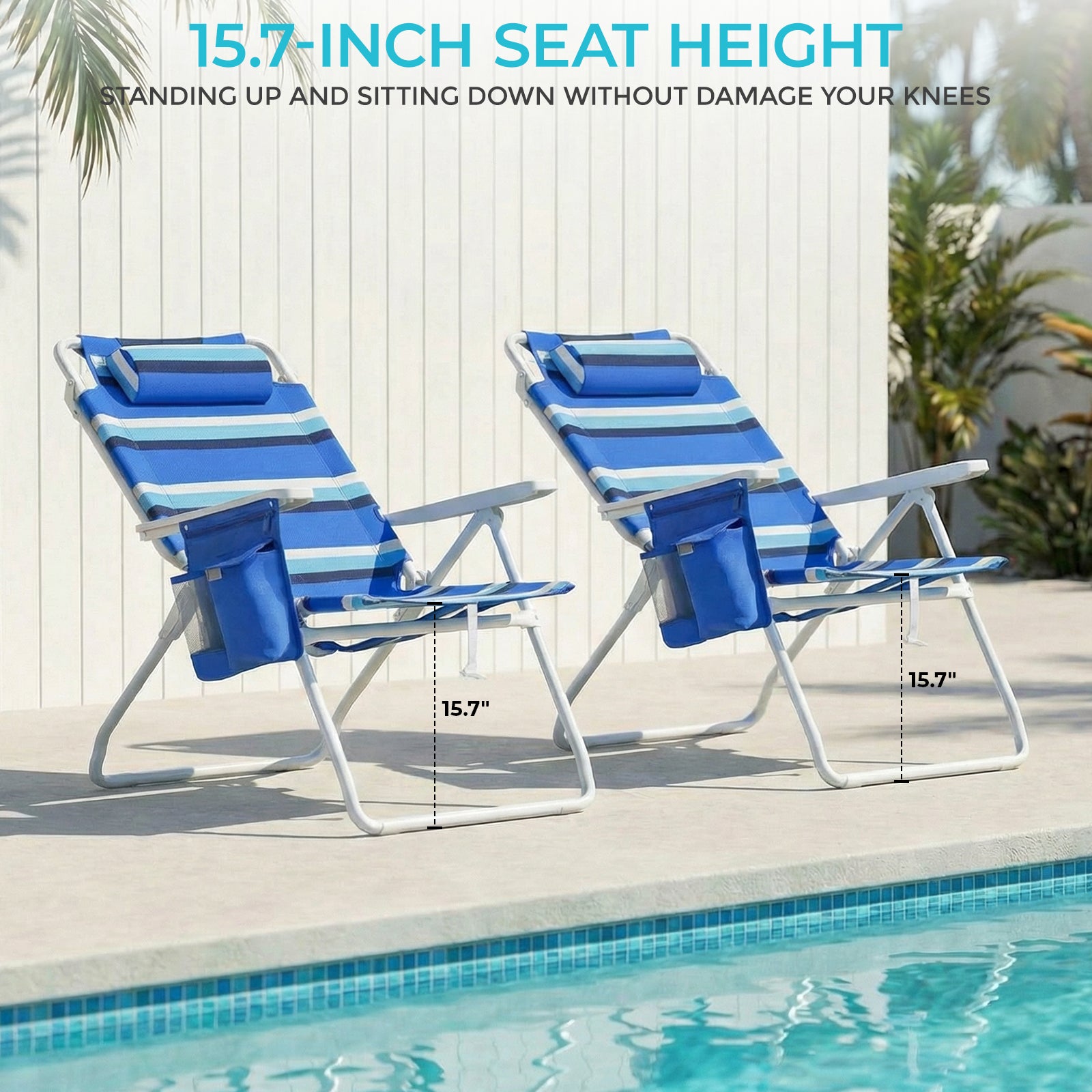 TLSUNNY Backpack Beach Chair Set of 1/2, Outdoor 5-Level Adjustable Folding Chair, w/ Cup Holder, Headrest, Storage Bag, Cooler Pouch, for Camping