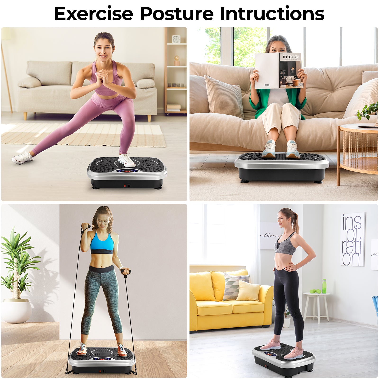 TLSUNNY 3D Vibration Plate Exercise Machine, Full Body Workout Machine with Remote & Resistance Bands for Home Use