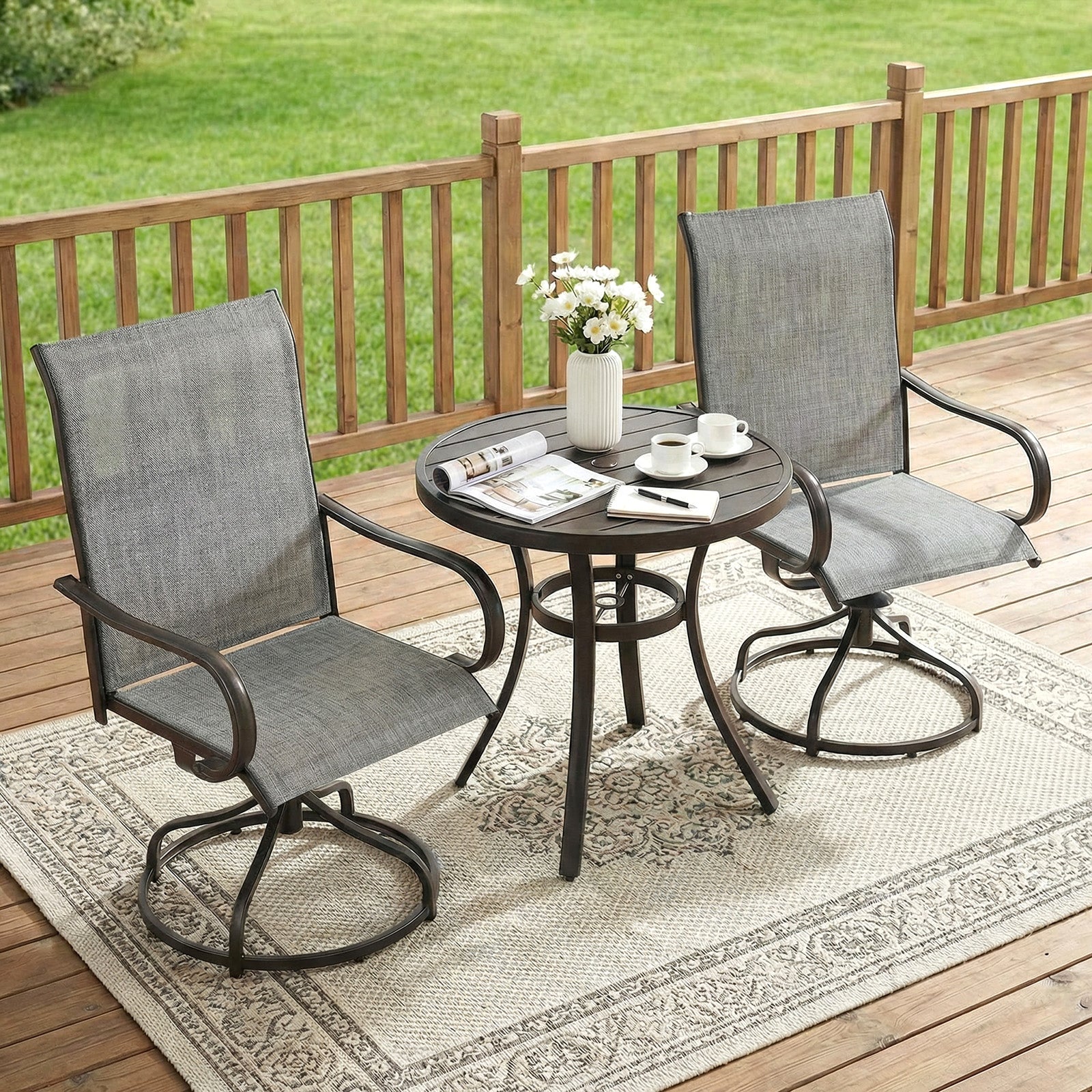 TLSUNNY Patio Furniture Set of 2/4, Outdoor 360° Swivel Dining Chairs W/ High Back, Armrest, All-Weather Textilene Furniture for Garden, 330LBS