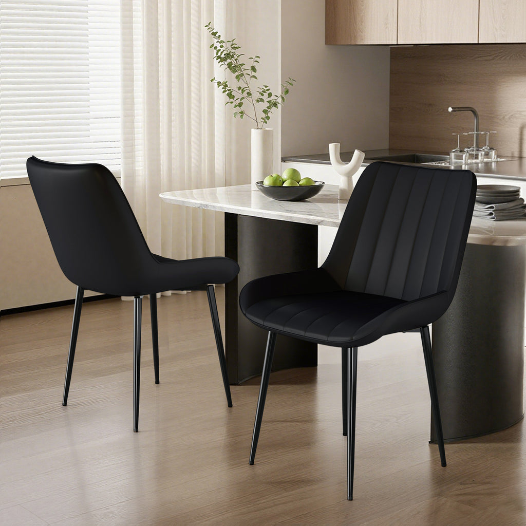TLSUNNY Dining Chairs Set of 2, Modern High Back Suede Faux Leather Upholstered Dining Side Chairs with Thick Cushions, Wide Padded Seat, Metal Legs for Kitchen, Living Room