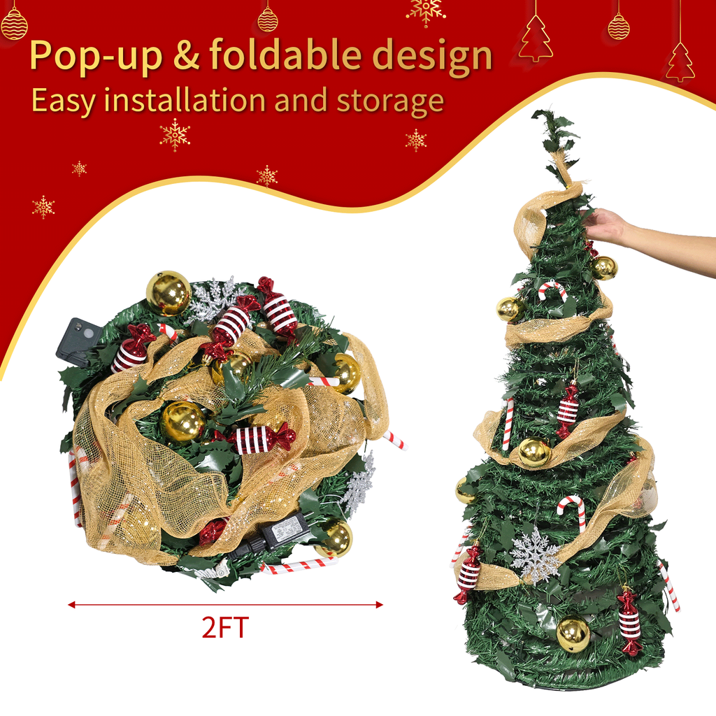 TLSUNNY 6/7FT Pop Up Christmas Tree, Pre-Lit Artificial Fir, 100 Multicolored Lights, Xmas Tree for Home, Office