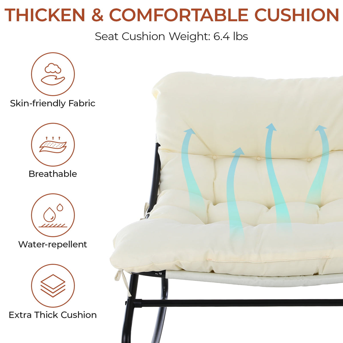 TLSUNNY Indoor Rocking Chair, Accent Rocker Chair with Solid Metal Frame, Side Pocket, Papasan Rocker Lounge Chair for Living Room/Bedroom/Reading Nook