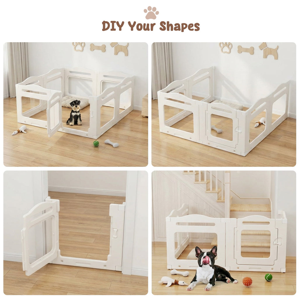 TLSUNNY Clear Acrylic Dog Playpen with Secure Locking Door, 23.6" Puppy Playpen Indoor , Plastic Pet Fence for Medium/Small Dogs (8 Panels)
