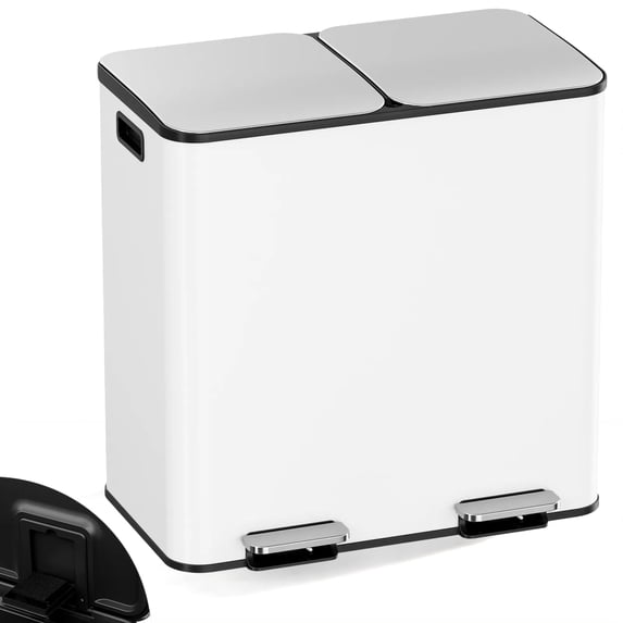 TLSUNNY 2 x 10.6 Gal Stainless Steel Double Trash Can with Odor-Control Box, Large Step-on Dual Garbage and Recycle Bin Combo, PP Inner Buckets, for Home