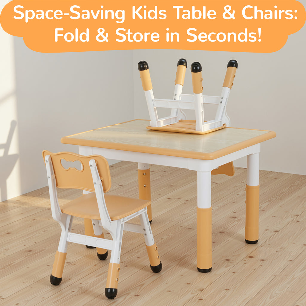 TLSUNNY Kids Table and 2 Chairs Set, Height Adjustable, Toddler Activity Table with Graffiti Desktop, for Daycare, Classroom & Home